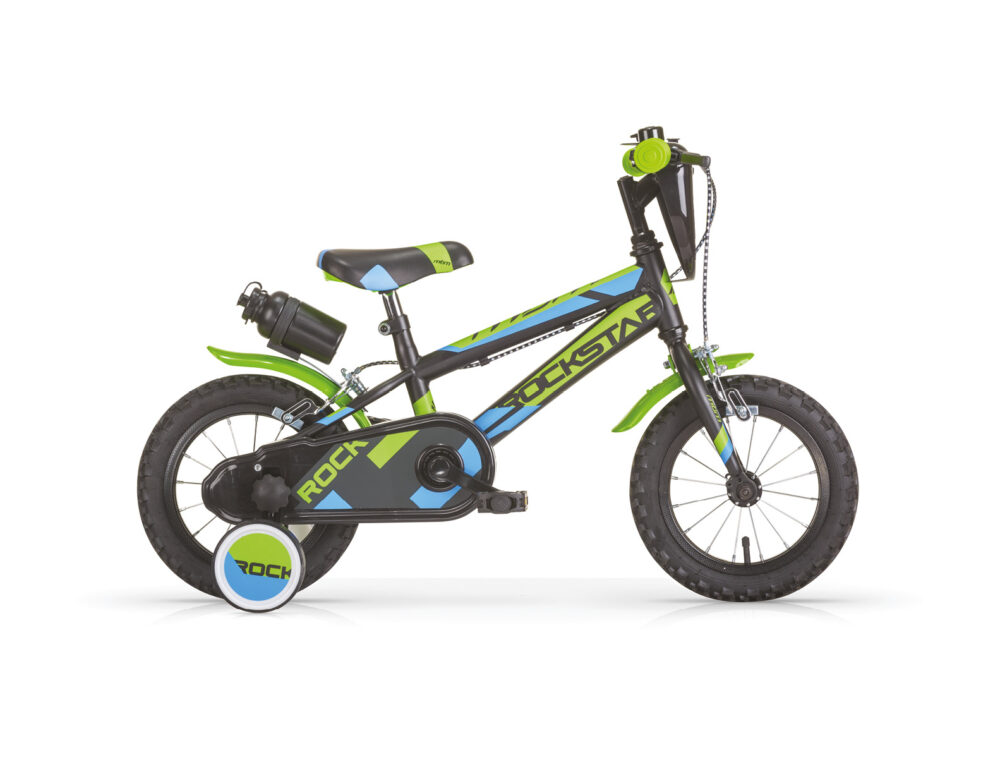 MBM Rockstar 12" Black+Green Kids Bike Vista lato guarnitura