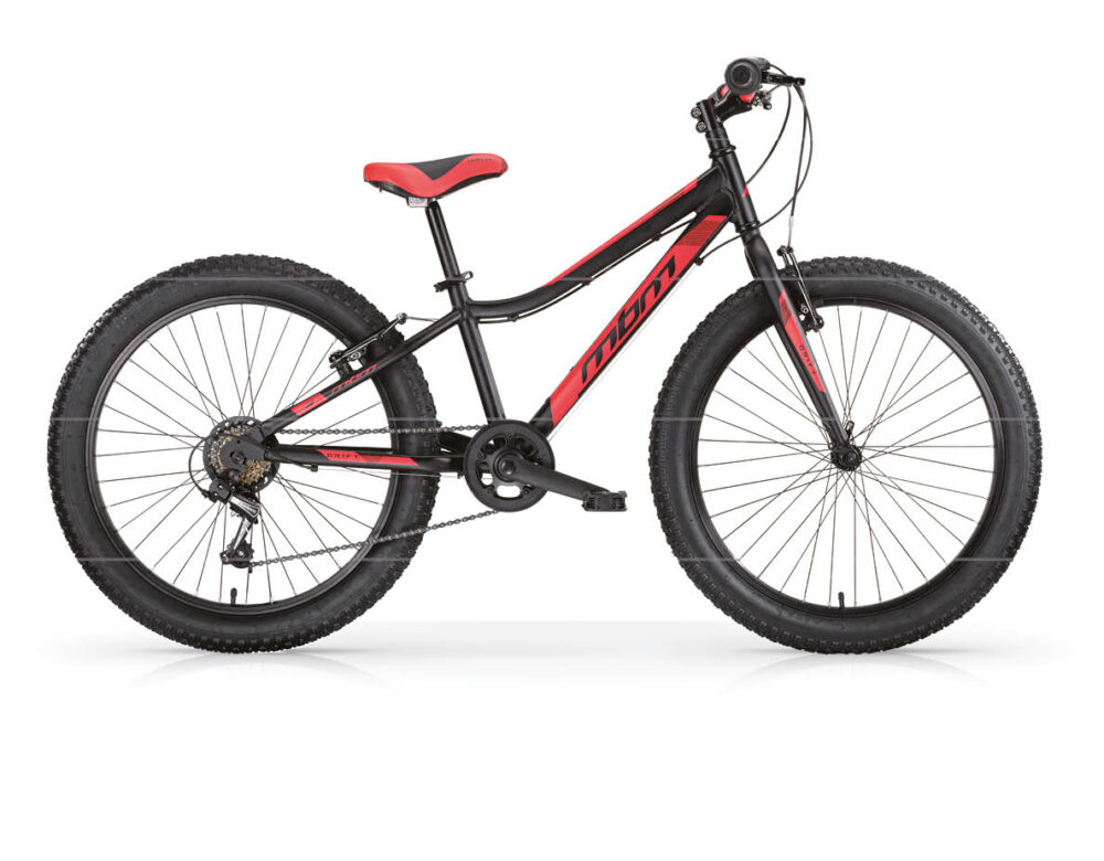 MBM Drift 24" MATT BLACK + NEON RED MTB Vista lato guarnitura