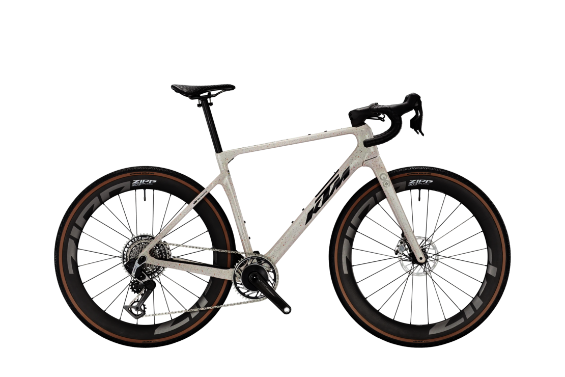 KTM GRAVELATOR EXONIC | SPOTTED WHITE ORNGE (BLK+GREY) | Vista lato guarnitura